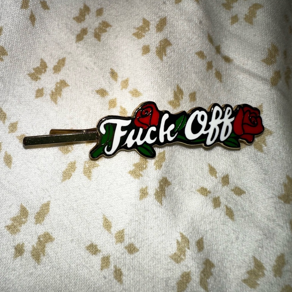 Rose Hair Clip with Bold Text